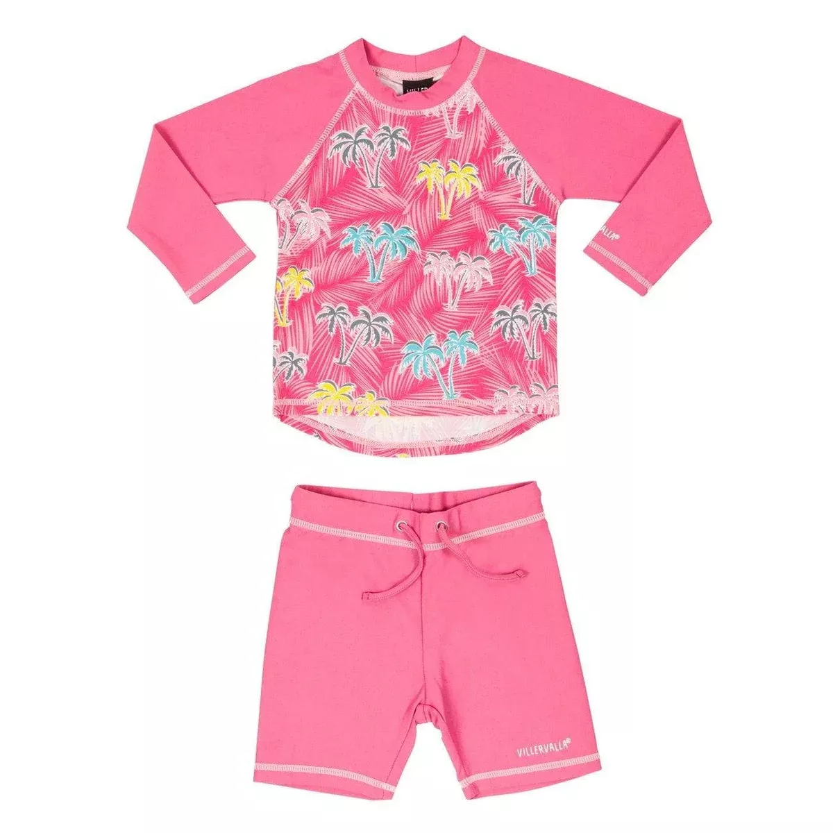 UV Swim Top and Shorts Set: Palm Tree Flamingo