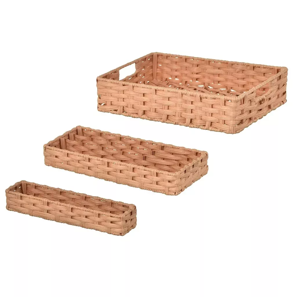 We Think Storage Resin Rattan Storage Bin with Handle, Set of 3