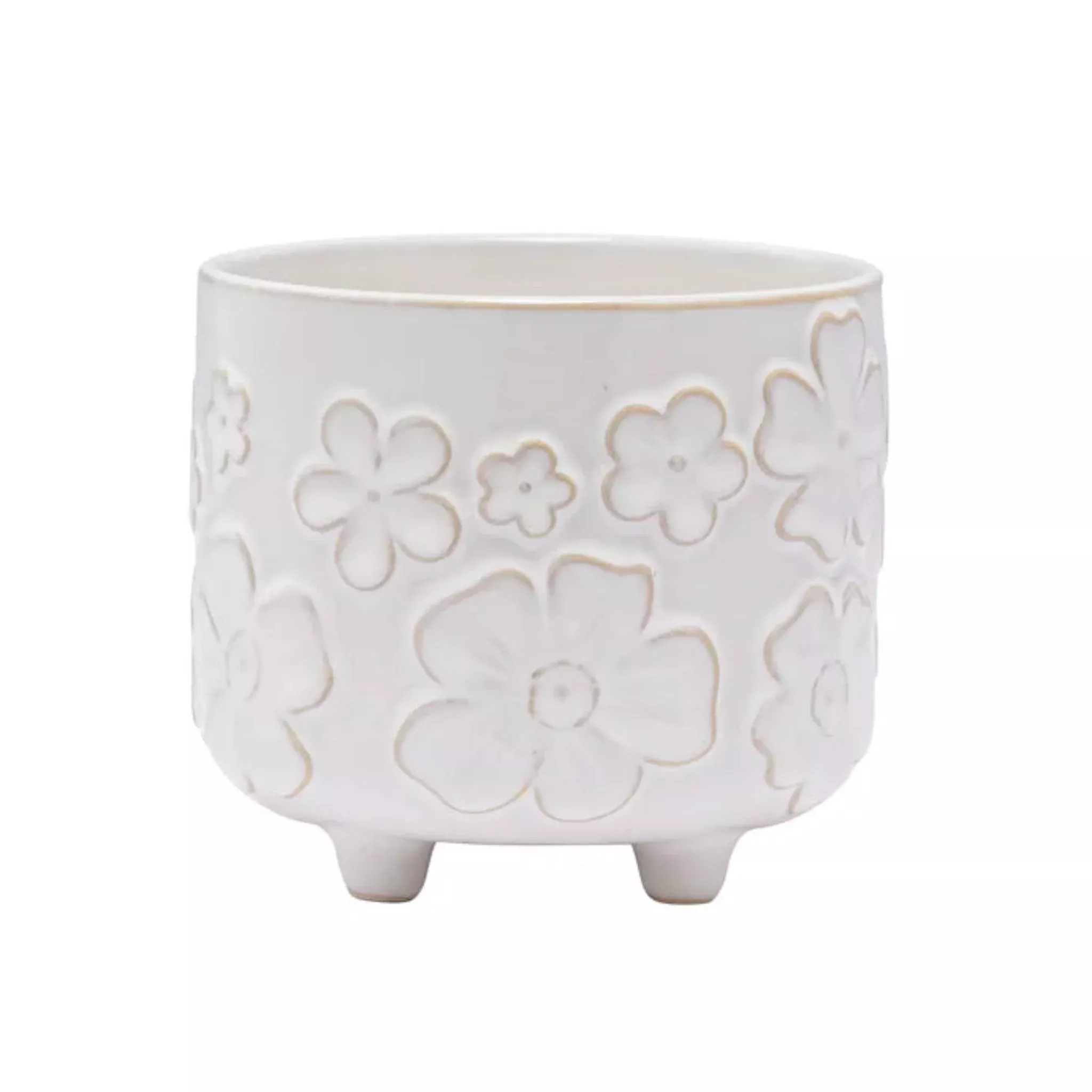 White Flower Footed Planter
