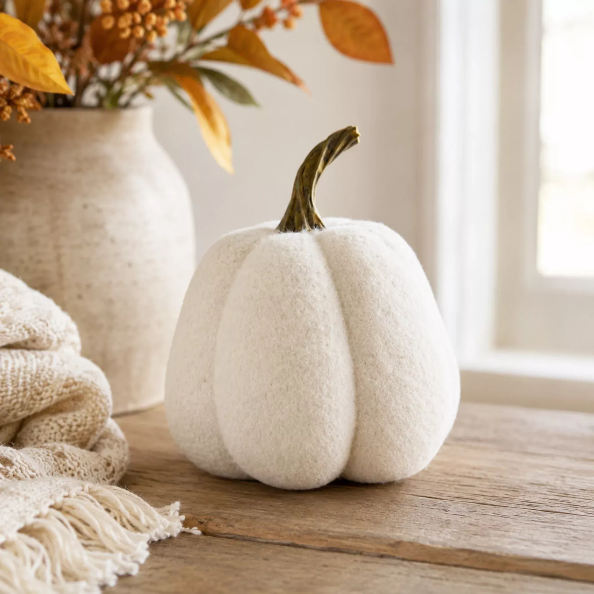White Fuzzy Knit Pumpkin