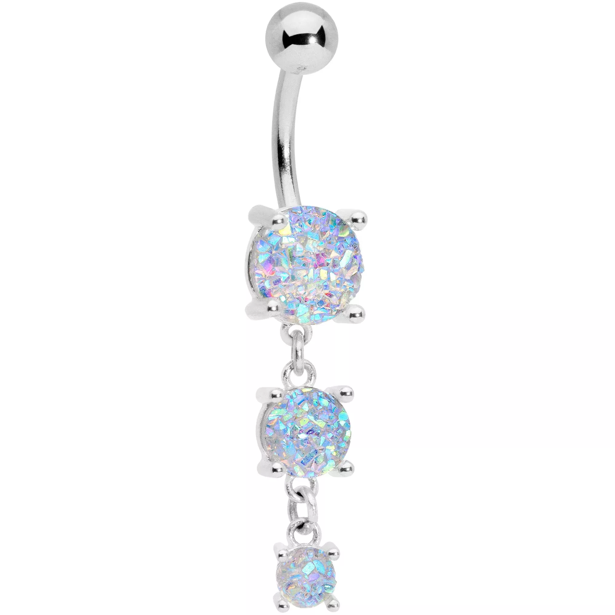 White Gem Triple Drop Dangle Belly Ring