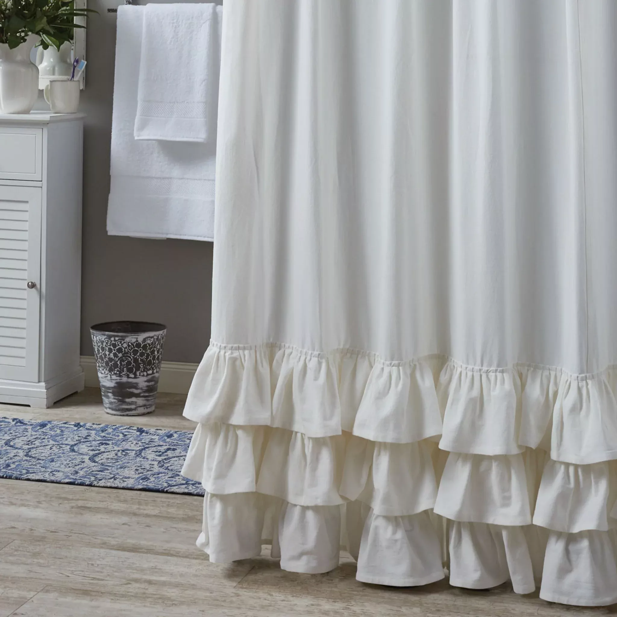 White Ruffled Shower Curtain