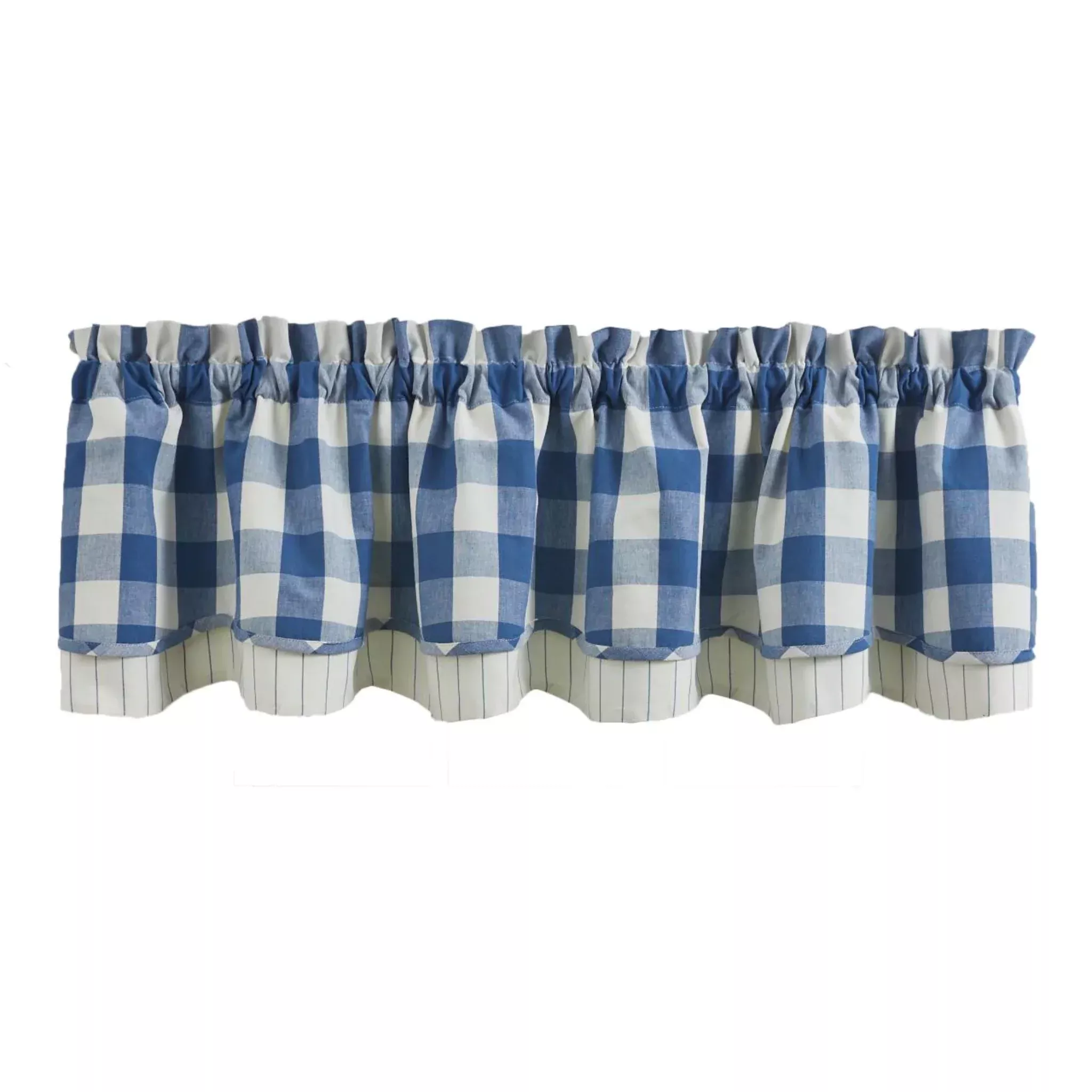 Wicklow Check Blue China Lined & Layered Valance