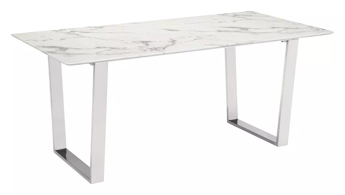 Zuo Atlas Dining Table White & Silver