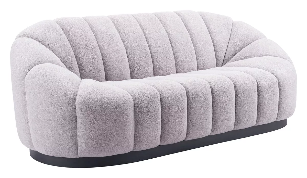 Zuo Bhutan Sofa Light Gray, Gray Sofa, Modern Style, Shearling Style Fabric, Seats up to 3, Plywood, Indoor Living, 84.6" W x 37.4" D x 32.7" H, Non-Stackable
