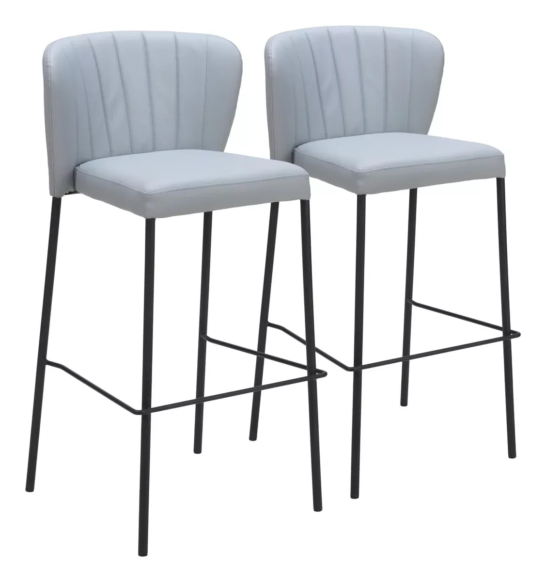 Zuo Linz Barstool (Set of 2) Gray, Gray Barstool, Modern Style, Faux Leather, Stackable for Space Saving Storage, Plywood, Indoor Bar, 18.9" W x 19.7" D x 39" H