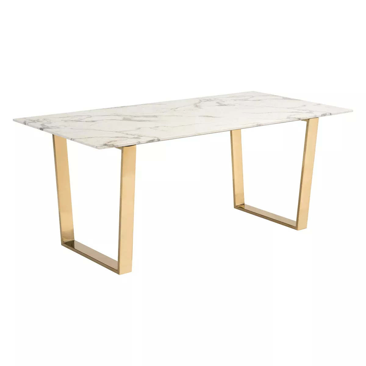 Zuo Modern Atlas Dining Table, Stone and Gold, Rectangular Faux Marble Top, Simple Gold Geometric Base, 250 lbs Weight Capacity, Dimensions 70.9"W x 29.7"H x 35.4"L