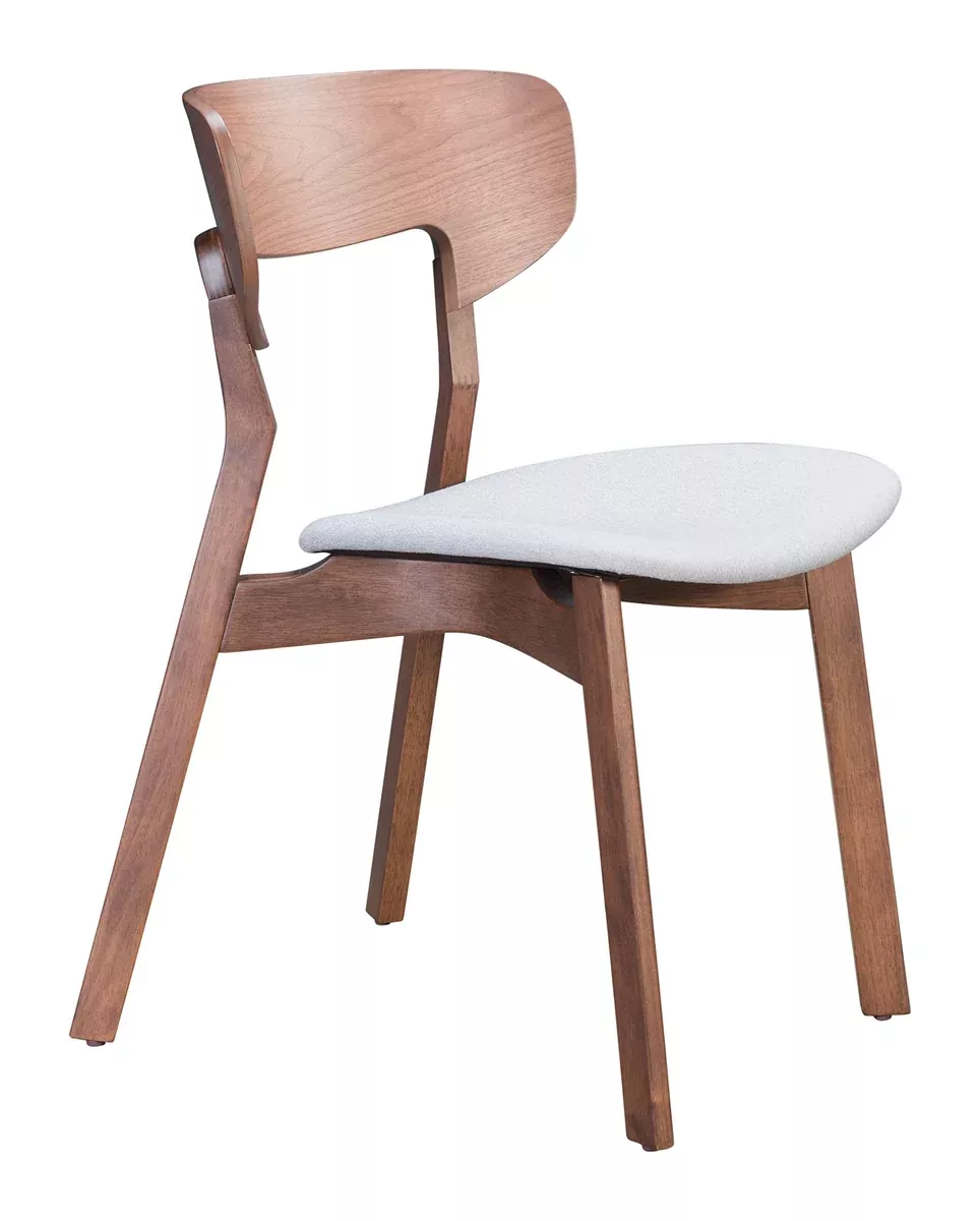 Zuo Modern Russell Dining Chairs (Set of 2), Walnut & Light Gray, Flaired Open Back, Contrasting Padded Cushion, 250 lbs Weight Capacity, Dimensions 20.1"W x 30.5"H x 22"L