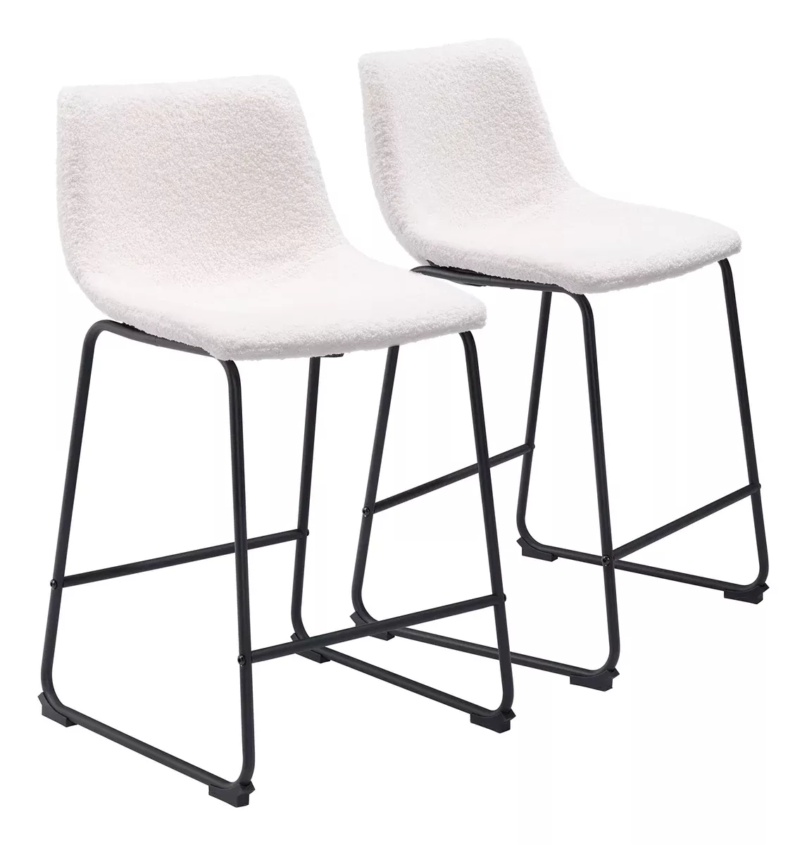 Zuo Smart Counter Stool (Set of 2) Ivory, White Counter Stool, Transitional Style, Shearling Style Fabric, Shearling Style Fabric, Plywood, Indoor Bar, 18.9" W x 21.3" D x 34.6" H